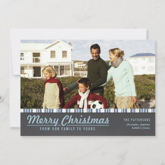 Retro Moderne Joyeux Noël bleu gris Carte photo