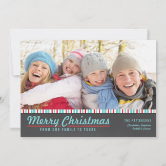 Retro Moderne Joyeux Noël Rouge Carte photo Turquo