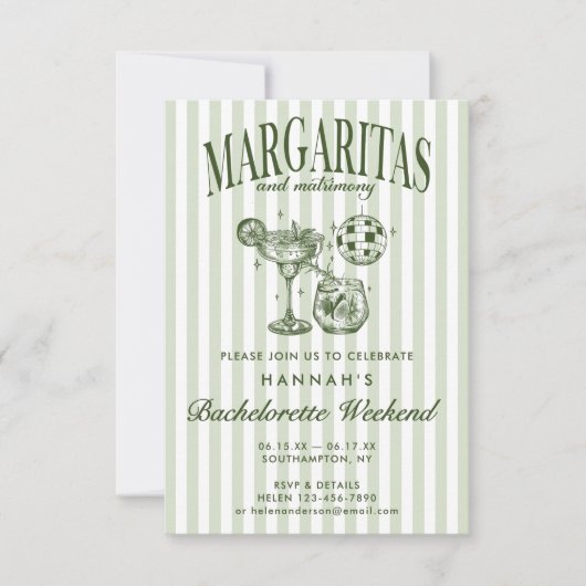 Retro Moderne Margaritas en Huwelijk Gestreept Bac Kaart (Voorkant)