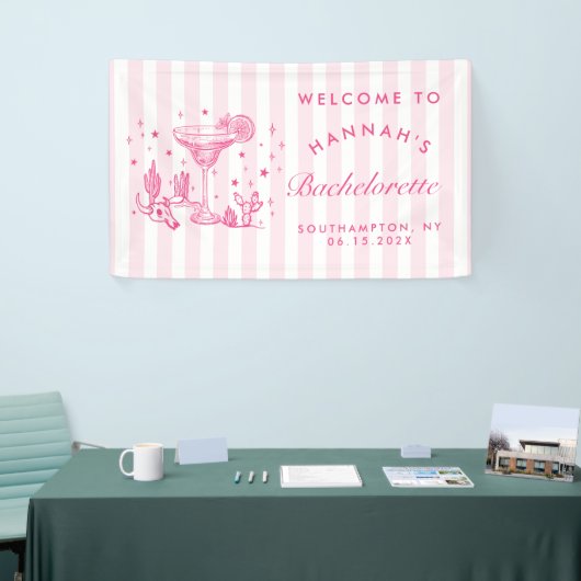 Retro Moderne Margaritas en Huwelijk Gestreept Bac Spandoek (Beurs)