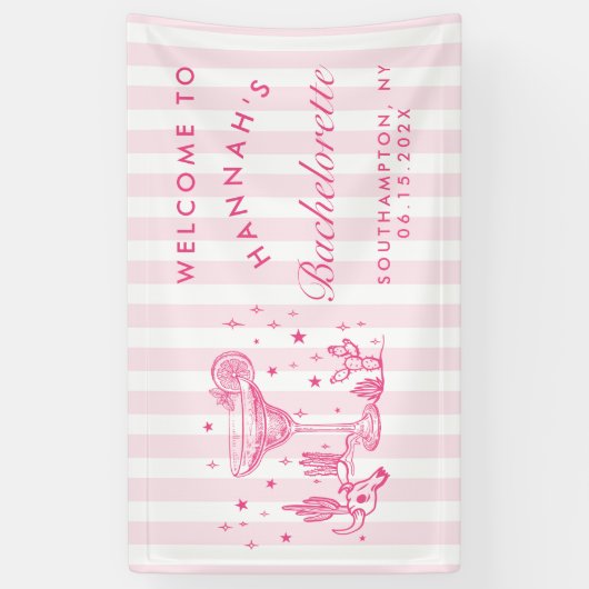 Retro Moderne Margaritas en Huwelijk Gestreept Bac Spandoek (Verticaal)