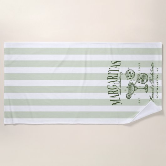 Retro Moderne Margaritas en Huwelijk Gestreept Bac Strandlaken (Voorkant)