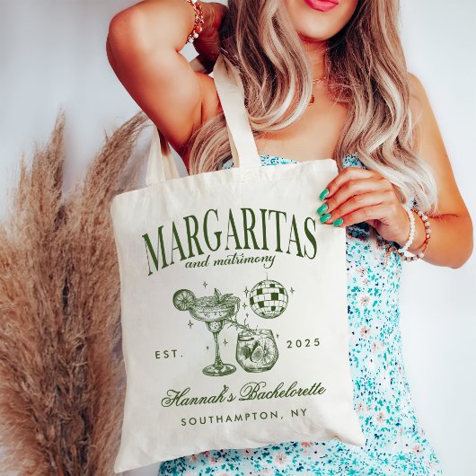 Retro Moderne Margaritas en Huwelijk Gestreept Bac Tote Bag