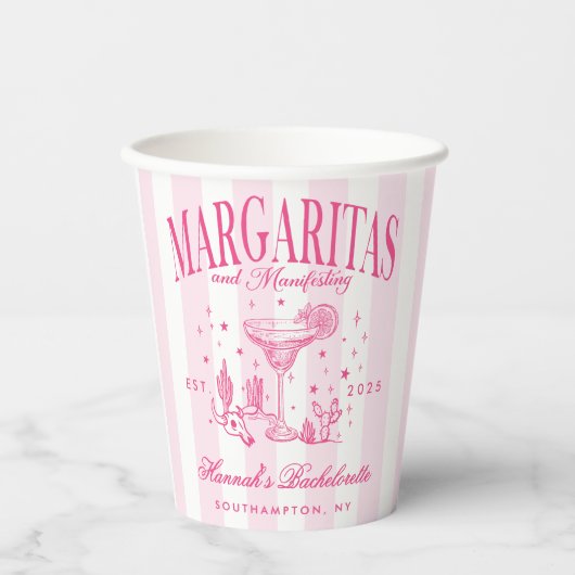 Retro Moderne Margaritas en Huwelijk Gestreepte Ba Papieren Bekers (Voorkant)