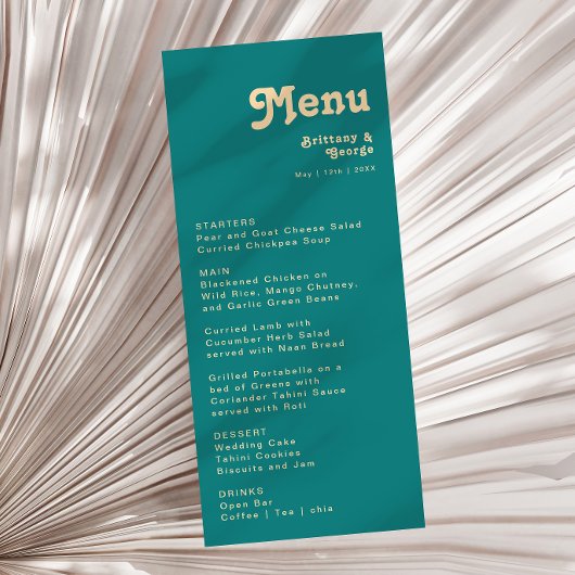 Rétro moderne | Menu Dîner Mariage Turquoise