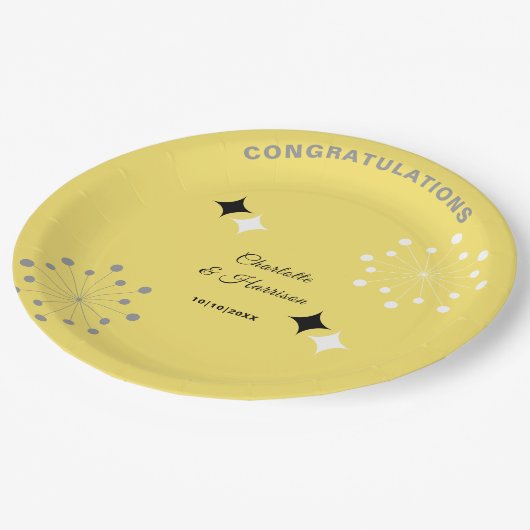 Retro Moderne Mid Century Bruiloft Papieren Bordje (Gekanteld)