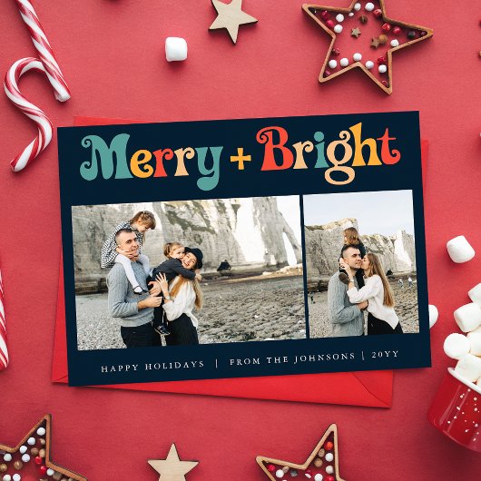 Retro Moderne Minimalistische Kerstdrie Foto Feestdagenkaart