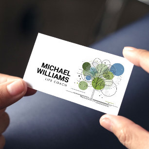Retro Moderne Minimalistische Tree Life Coach Blau Visitekaartje