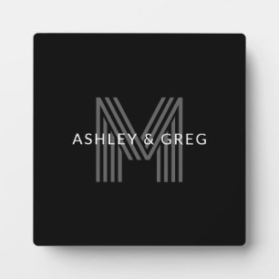 Retro Moderne Naam/Naam Bewerkbaar Monogram Zwart  Fotoplaat