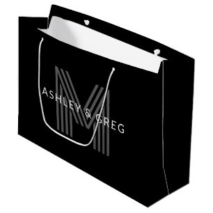 Retro Moderne Naam/Naam Bewerkbaar Monogram Zwart  Groot Cadeauzakje