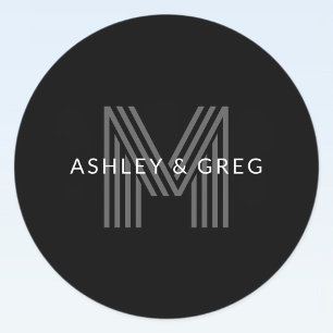 Retro Moderne Naam/Naam Bewerkbaar Monogram Zwart Labels