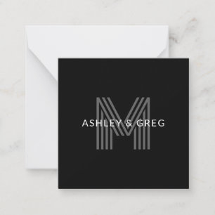Retro Moderne Naam/Naam Bewerkbaar Monogram Zwart Notitiekaartje