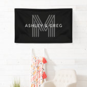 Retro Moderne Naam/Naam Bewerkbaar Monogram Zwart Spandoek (Insitu)