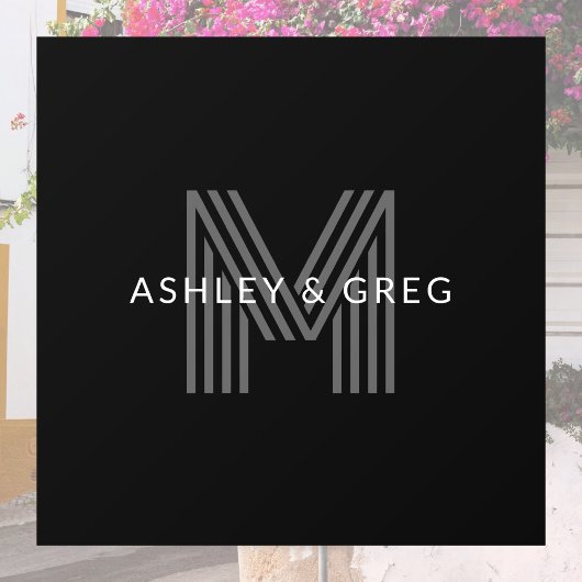 Retro Moderne Naam/Namen Bewerkbaar Monogram Zwart Raamsticker