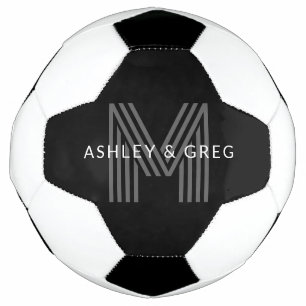 Retro Moderne Naam/Namen Bewerkbaar Monogram Zwart Voetbal