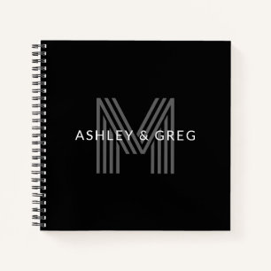Retro Moderne Naam/ Namen Bewerkbare Monogram Zwar Notitieboek