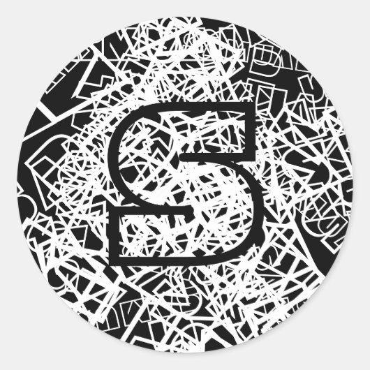 Retro-Moderne Naam of Word & Monogram Zwart-wit Ronde Sticker (Voorkant)