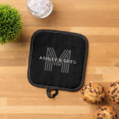 Retro Moderne Naam/s Bewerkbaar Monogram Zwart & G Pannenlap (Top down)