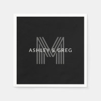 Retro Moderne Naam/s Bewerkbaar Monogram Zwart & G