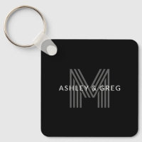 Retro Moderne Naam/s Bewerkbaar Monogram Zwart & G