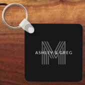 Retro Moderne Naam/s Bewerkbaar Monogram Zwart & G Sleutelhanger (Voorkant)