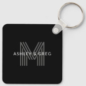 Retro Moderne Naam/s Bewerkbaar Monogram Zwart & G Sleutelhanger (Achterkant)