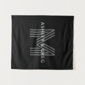 Retro Moderne Naam/s Bewerkbaar Monogram Zwart & G Wandkleed (Voorkant (horizontaal))