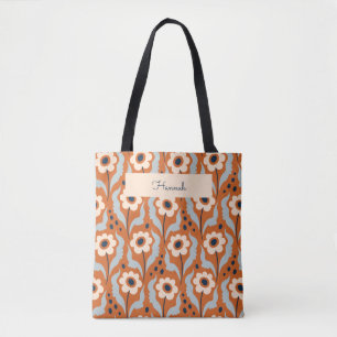 Retro Moderne Oranje Eierbloemen Aangepaste naam Draagtas