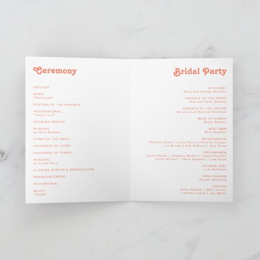 Rétro moderne | Programme de mariage plié à la crè (Intérieur)