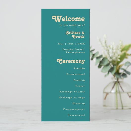 Rétro moderne | Programme Turquoise de mariage cré (Debout devant)