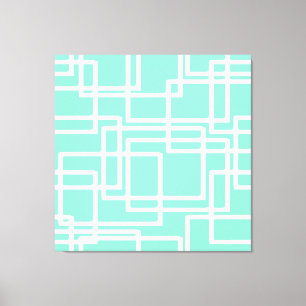 Retro Moderne Rechthoeken Op Verdund Aqua Canvas Afdruk