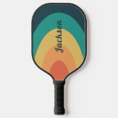 Retro moderne regenboog gepersonaliseerd pickleball paddle (Voorkant)