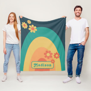 Retro Moderne Regenboog Madelief Naam Fleece Deken