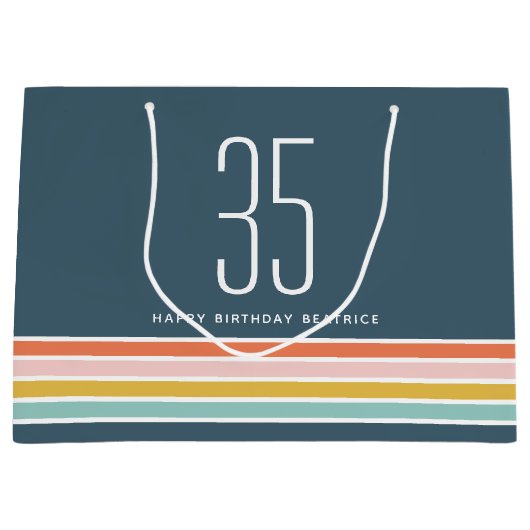 Retro Moderne Regenboog Strepen Verjaardag 35e Groot Cadeauzakje (Voorkant)