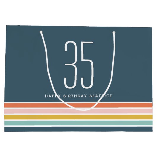 Retro Moderne Regenboog Strepen Verjaardag 35e Groot Cadeauzakje (Achterkant)