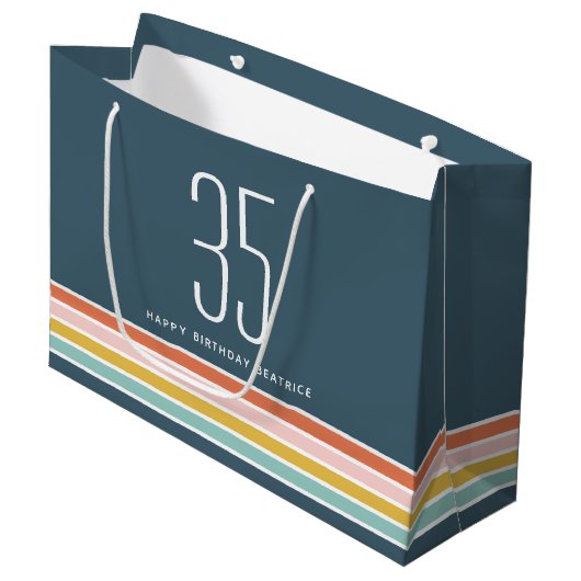 Retro Moderne Regenboog Strepen Verjaardag 35e Groot Cadeauzakje (Voorkant Gekanteld)