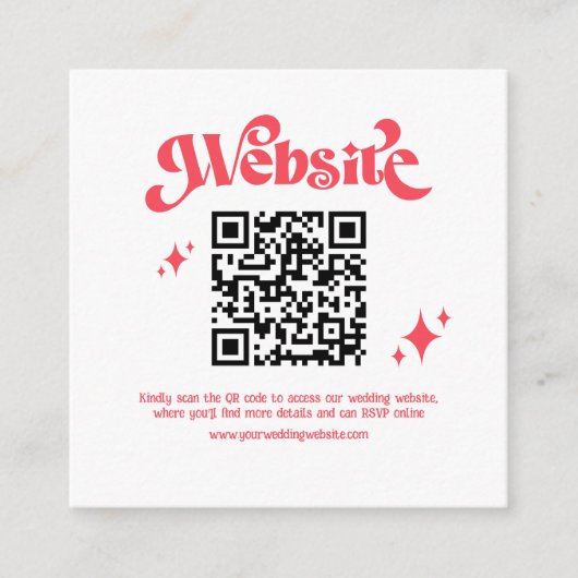 Retro Moderne Rood & Wit QR Code Trouwwebsite Informatiekaartje (Voorkant)
