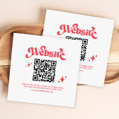 Retro Moderne Rood & Wit QR Code Trouwwebsite Informatiekaartje