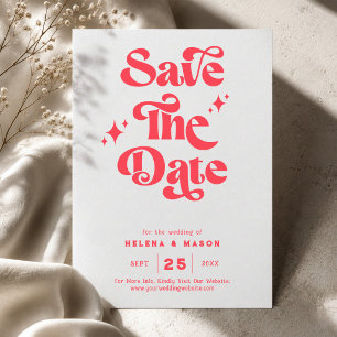 Retro Moderne Rood & Witte Trouwdag Save The Date