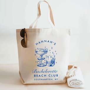 Retro moderne roze & blauwe vrijgezellenweekend tote bag