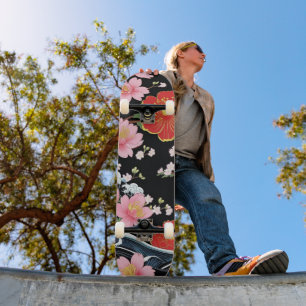 Retro Moderne Seigaiha Sakura Bloemen Japan feest Skateboard