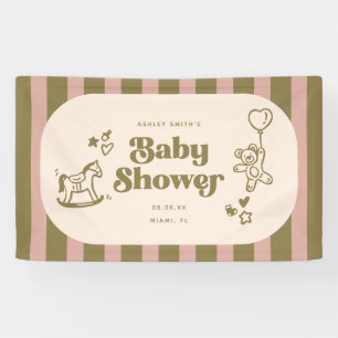 Retro Moderne Strepen & Doodles Baby Shower Feestj Spandoek