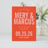 Retro Moderne Vet Rode & Roze Script Bruiloft Save The Date (Staand voorkant)