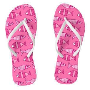 Retro Moderne Vis, Fuchsia, Licht Roze, Diep Roze Teenslippers