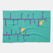 Retro Moderne vogels op boomtakken Theedoek (Horizontaal)