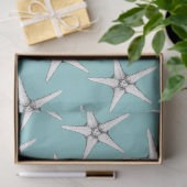 Retro moderne witte zeester patterned aqua blue tissuepapier (Geschenk)