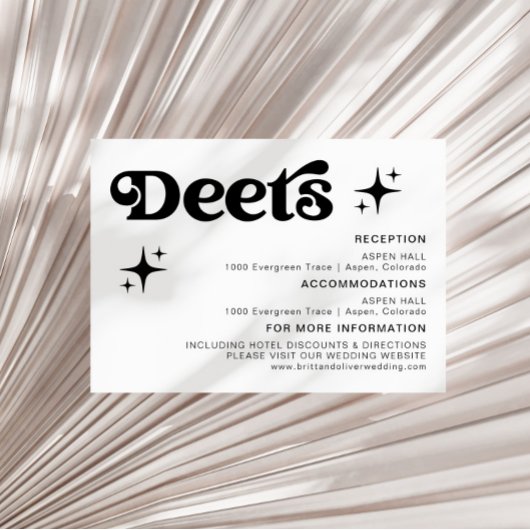 Retro Moderne Zwart-Wit Bruiloft Details Informatiekaartje