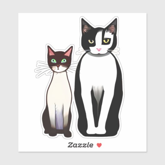 Retro moderne zwart-witte kat en kitten sticker (Vel)