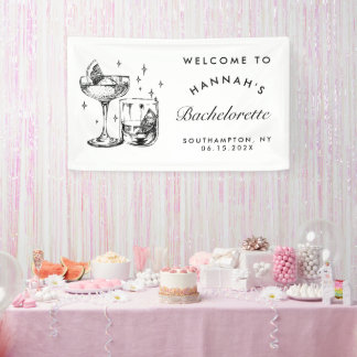 Retro Moderne Zwarte Cocktail Bachelorette Spandoek