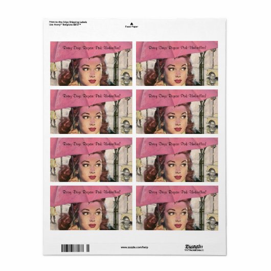 Retro Modes Roze Umbrella Rainy day Labels (Full Sheet)